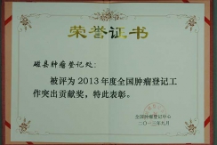 2013年全国肿瘤登记工作突出贡献奖